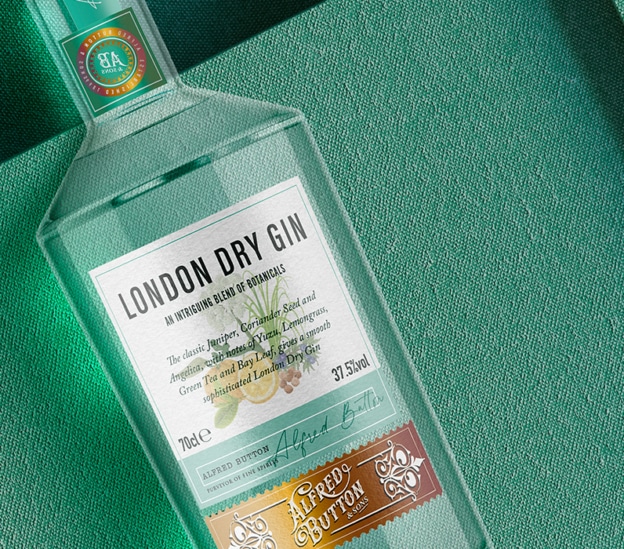 Alfred Button Gin label design by PDS